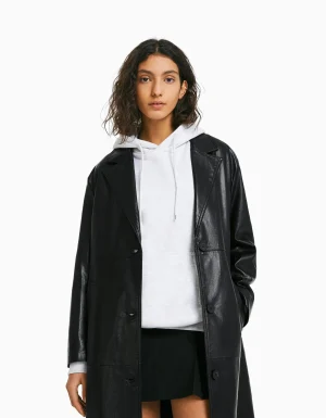 Abrigo largo efecto piel-BERSHKA Discount