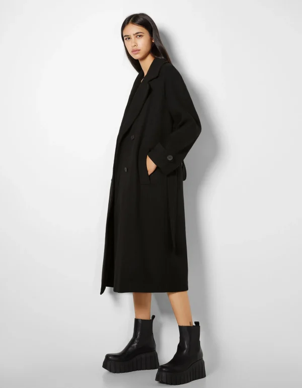 Abrigo trench lana-BERSHKA Best Sale