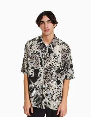 Camisa manga corta print-BERSHKA Outlet