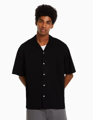 Camisa manga corta relaxed fit rústica-BERSHKA Outlet