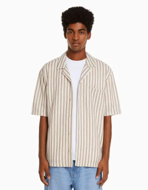 Camisa manga corta rústica rayas-BERSHKA Best Sale
