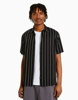 Camisa manga corta sarga rayas-BERSHKA New