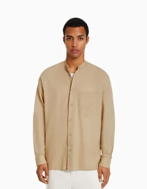 Camisa manga larga con lino-BERSHKA Best Sale