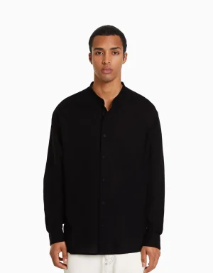 Camisa manga larga con lino-BERSHKA Cheap