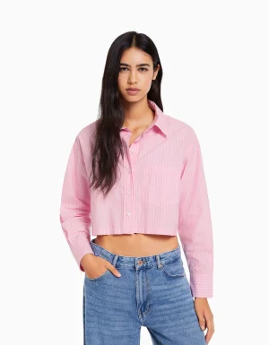Camisa manga larga cropped popelín-BERSHKA Cheap