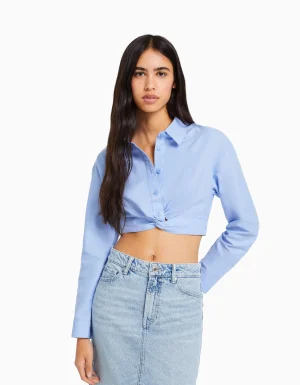 Camisa manga larga detalle cruce delantero-BERSHKA Cheap
