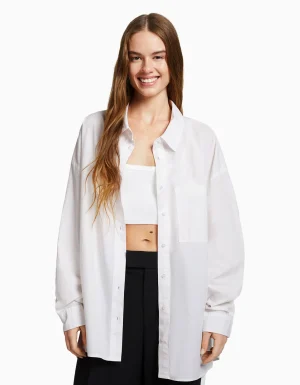 Camisa manga larga oversize popelín-BERSHKA Store