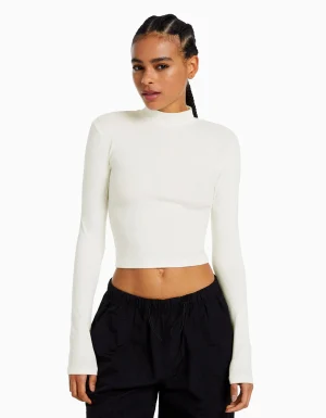 Camiseta cuello alto manga larga-BERSHKA Fashion