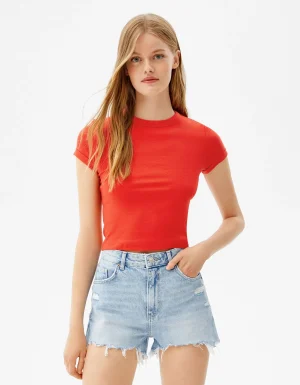 Camiseta manga corta ajustada-BERSHKA New