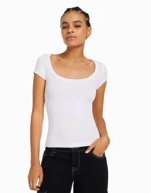 Camiseta manga corta cuello redondo-BERSHKA Cheap