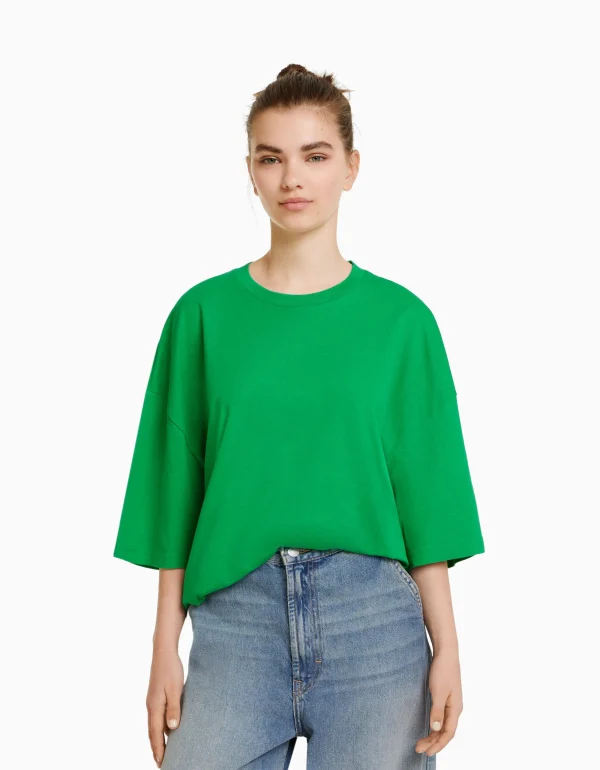 Camiseta manga corta oversize-BERSHKA Fashion