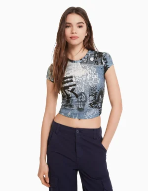 Camiseta manga corta print-BERSHKA Clearance
