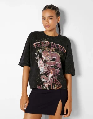 Camiseta manga corta print-BERSHKA Discount