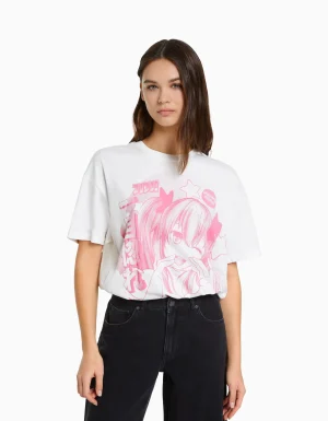 Camiseta manga corta print-BERSHKA Cheap