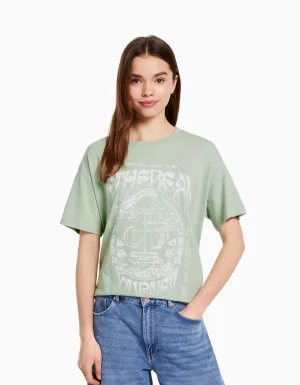 Camiseta manga corta print-BERSHKA Outlet