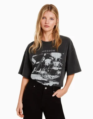Camiseta manga corta print-BERSHKA Discount