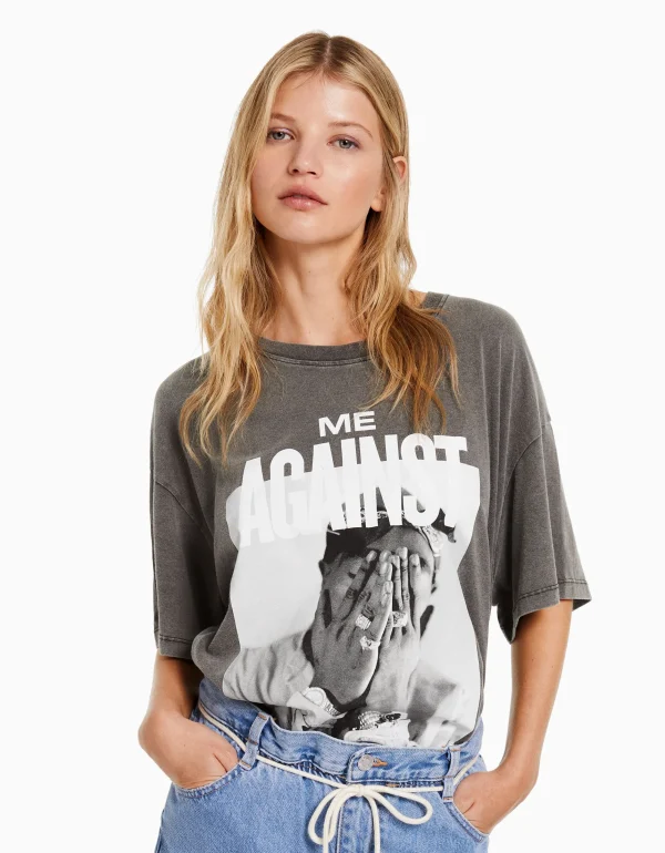 Camiseta manga corta print Tupac-BERSHKA Discount