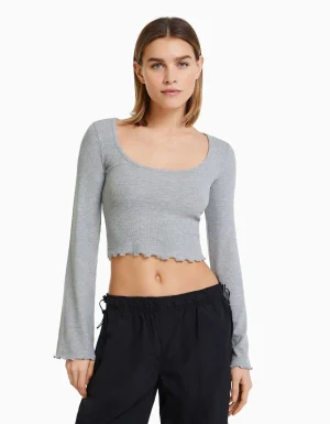 Camiseta manga larga cuello redondo-BERSHKA Cheap