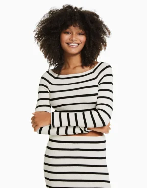 Camiseta manga larga escote barco rayas-BERSHKA Outlet