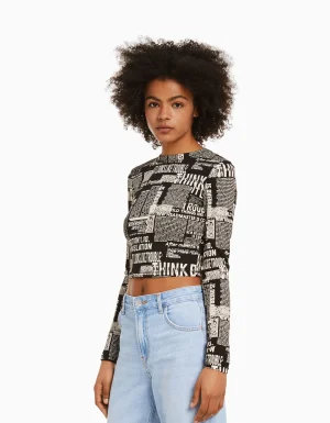 Camiseta manga larga print-BERSHKA New