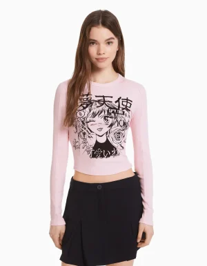 Camiseta manga larga print anime-BERSHKA Flash Sale