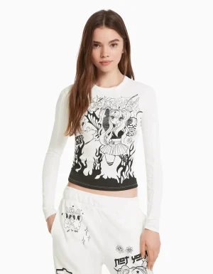 Camiseta manga larga print anime-BERSHKA Hot