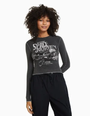 Camiseta manga larga rib-BERSHKA Sale