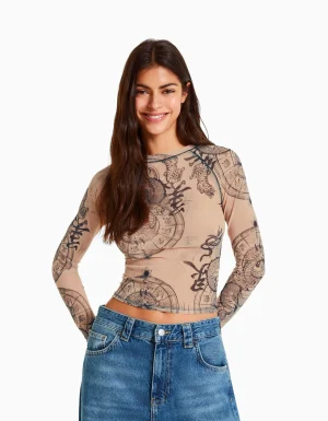 Camiseta manga larga tul ranglan-BERSHKA Cheap