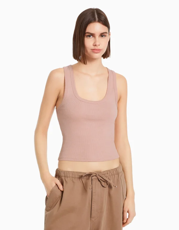 Camiseta sin mangas rib-BERSHKA New