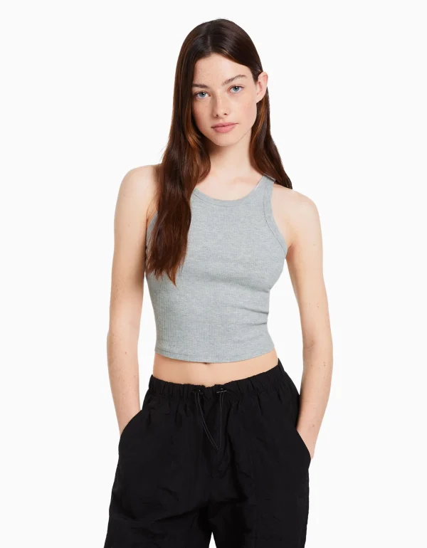 Camiseta sin mangas rib-BERSHKA Online