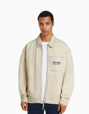 Cazadora algodón costuras contraste bordado-BERSHKA New