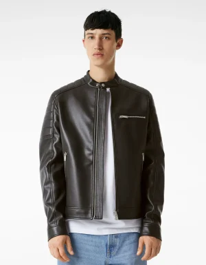 Cazadora biker efecto piel-BERSHKA Cheap