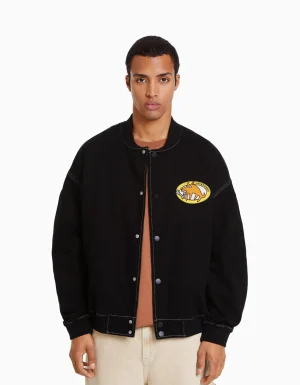 Cazadora bomber denim hilo contraste-BERSHKA Discount