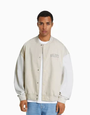 Cazadora bomber denim hilo contraste-BERSHKA New