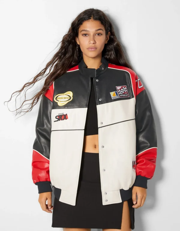 Cazadora bomber efecto piel racing-BERSHKA Flash Sale