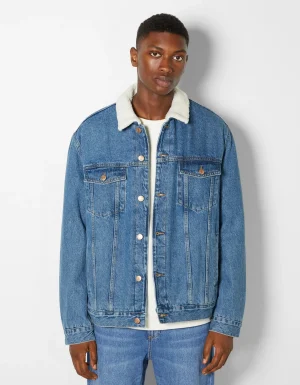 Cazadora denim forro borreguillo-BERSHKA Online