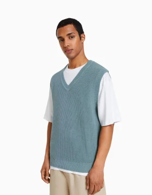 Chaleco punto cuello pico-BERSHKA Cheap