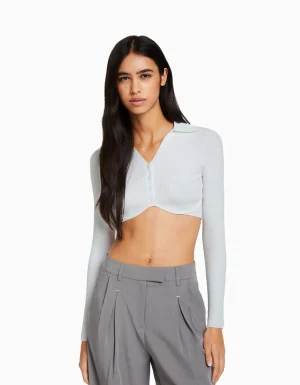 Cárdigan cuello polo cropped botones-BERSHKA Best