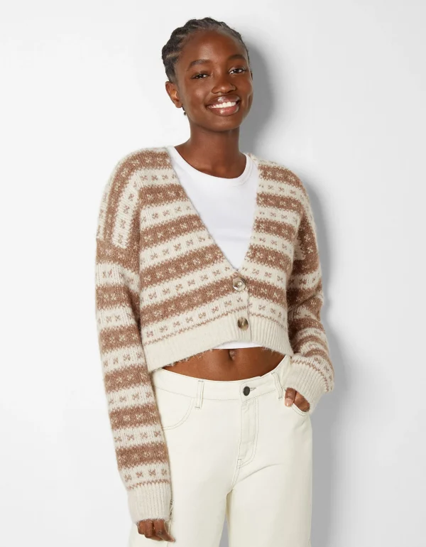 Cárdigan jacquardbotones-BERSHKA Sale