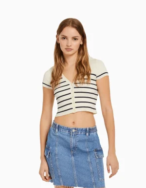 Cárdigan manga corta cuello polo-BERSHKA Shop