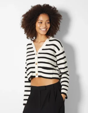 Cárdigan rib rayas-BERSHKA Discount