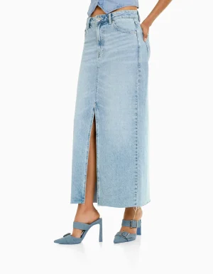 Falda denim larga-BERSHKA Discount
