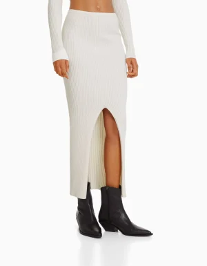 Falda midi punto rib-BERSHKA Best
