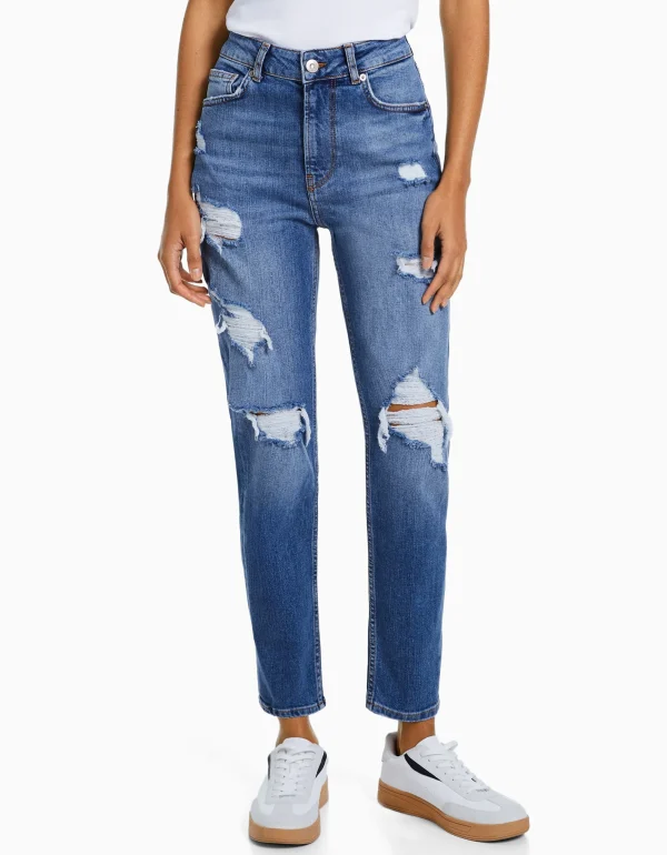 Jeans mom confort rotos-BERSHKA Online
