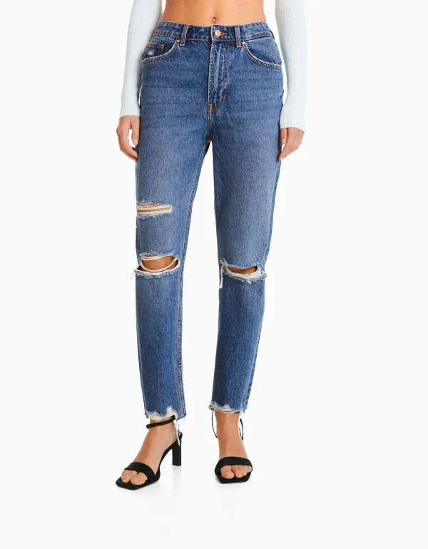 Jeans mom rotos-BERSHKA Outlet