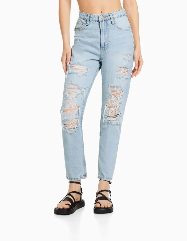 Jeans mom rotos-BERSHKA Discount