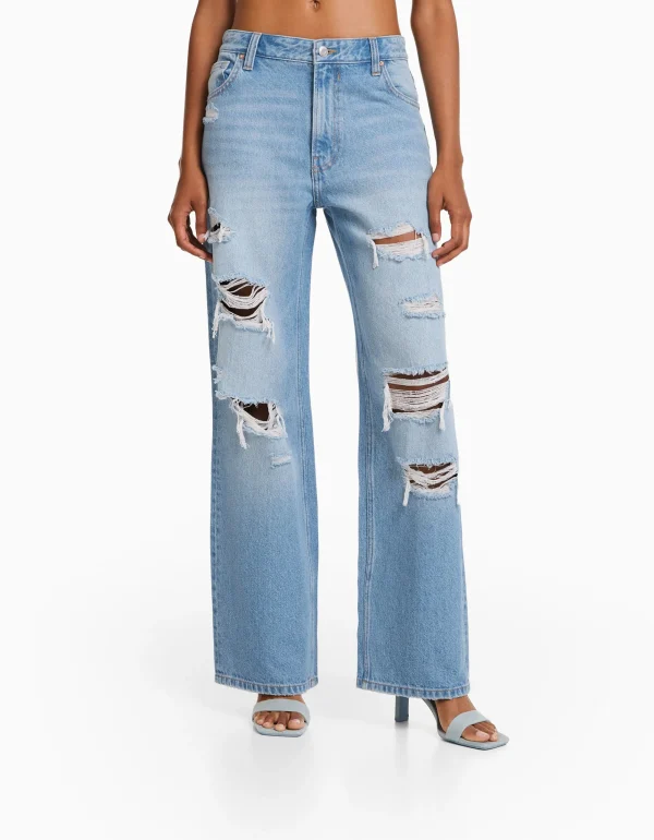 Jeans 90's wide leg rotos-BERSHKA Shop
