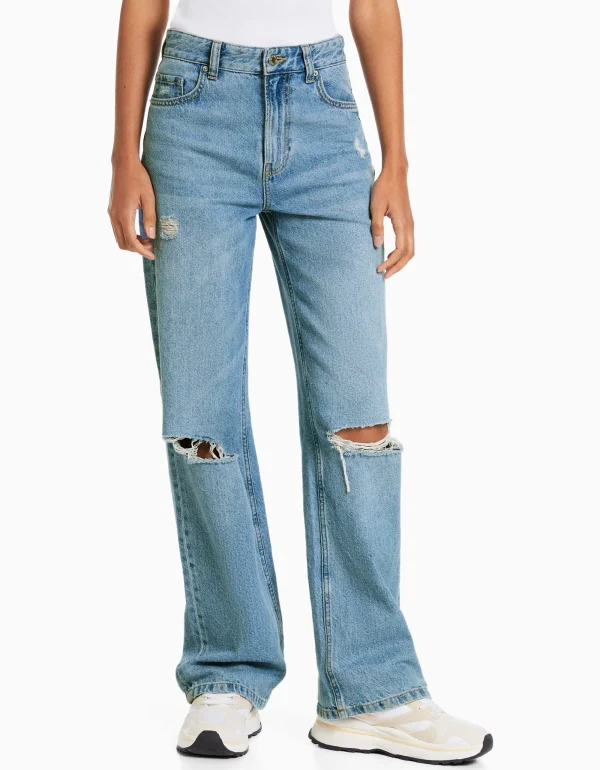 Jeans 90's wide rotos-BERSHKA Discount