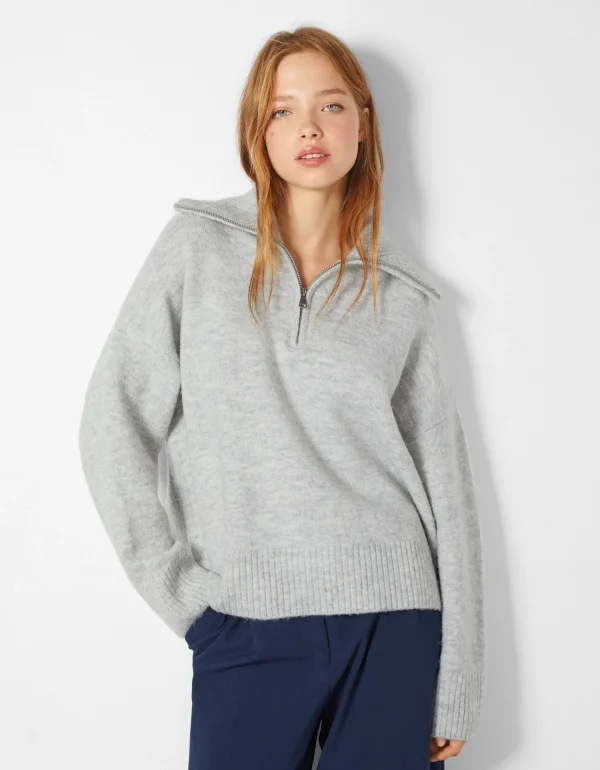 Jersey cuello alto cremallera-BERSHKA Online