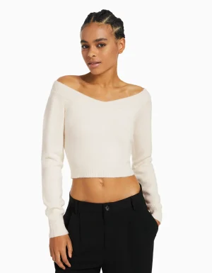 Jersey cuello pico cropped-BERSHKA Clearance